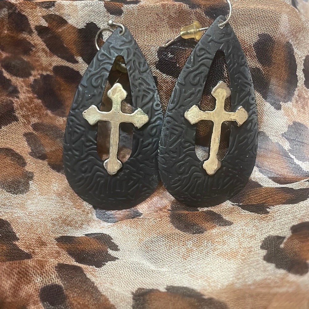 Black cross earrings